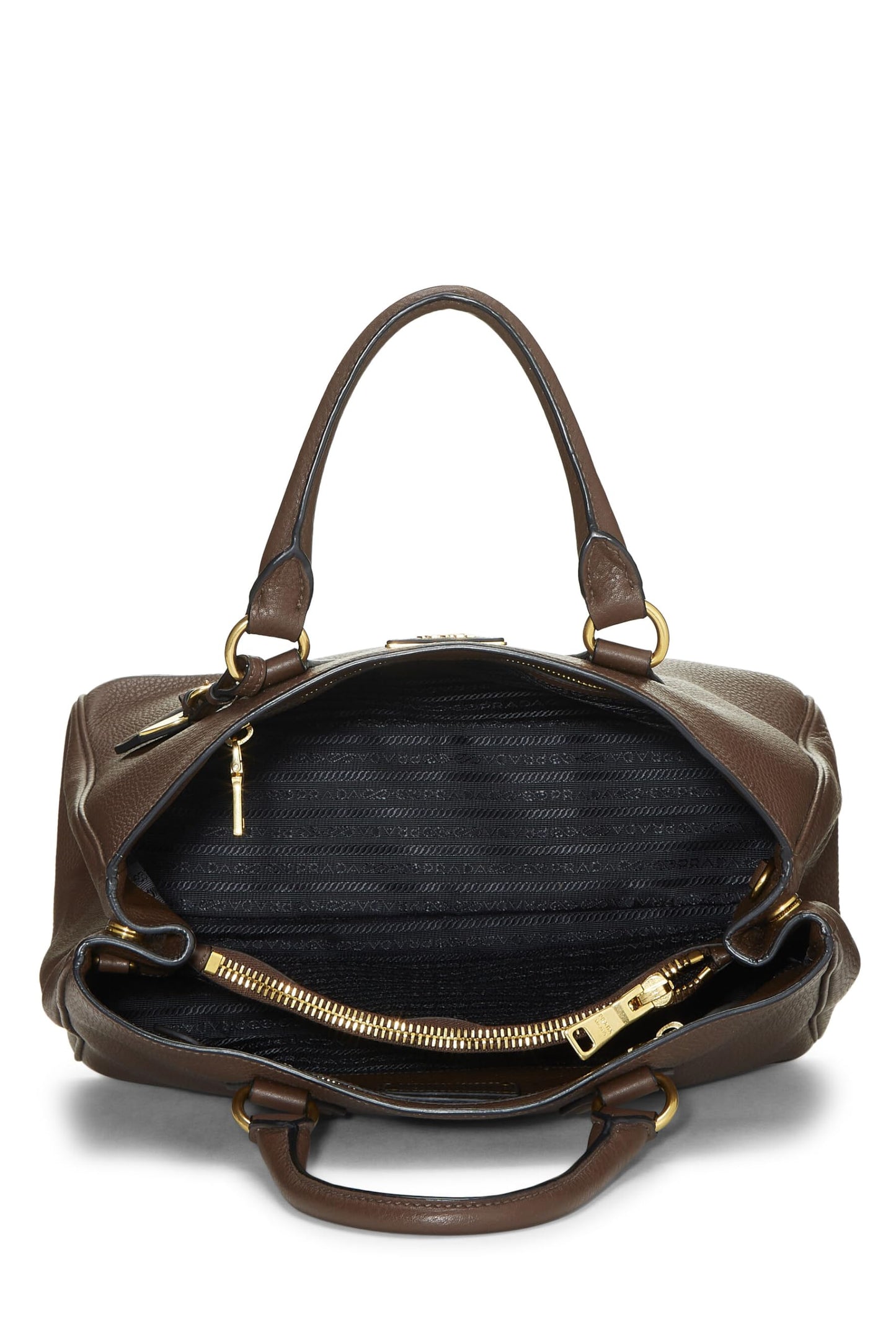 Prada, Brown Vitello Daino Convertible Top Handle Tote, Brown