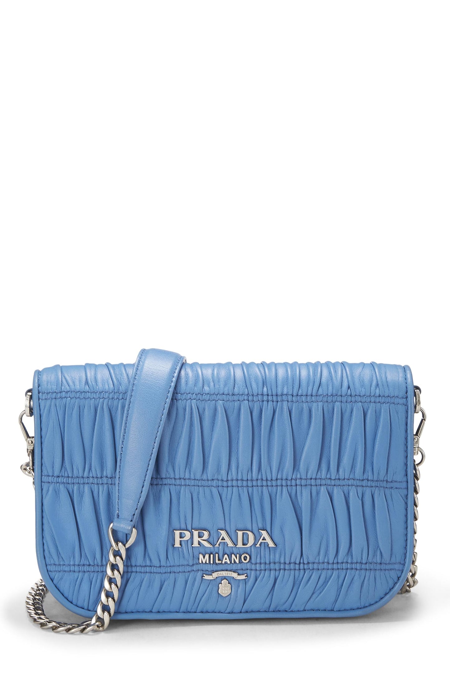 Prada, Blue Nappa Gaufre Shoulder Bag, Blue
