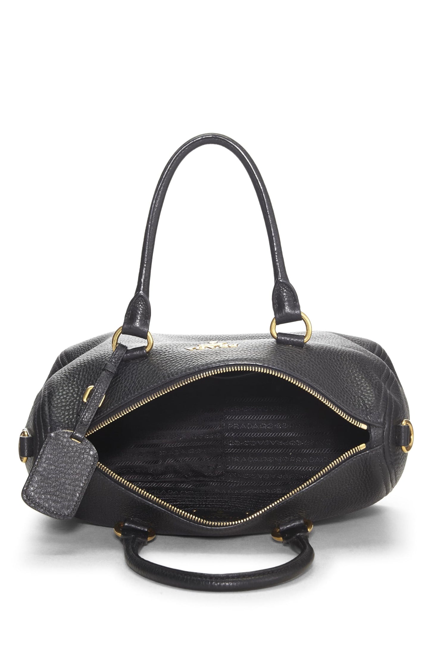 Prada, Black Vitello Daino Convertible Boston Bag, Black