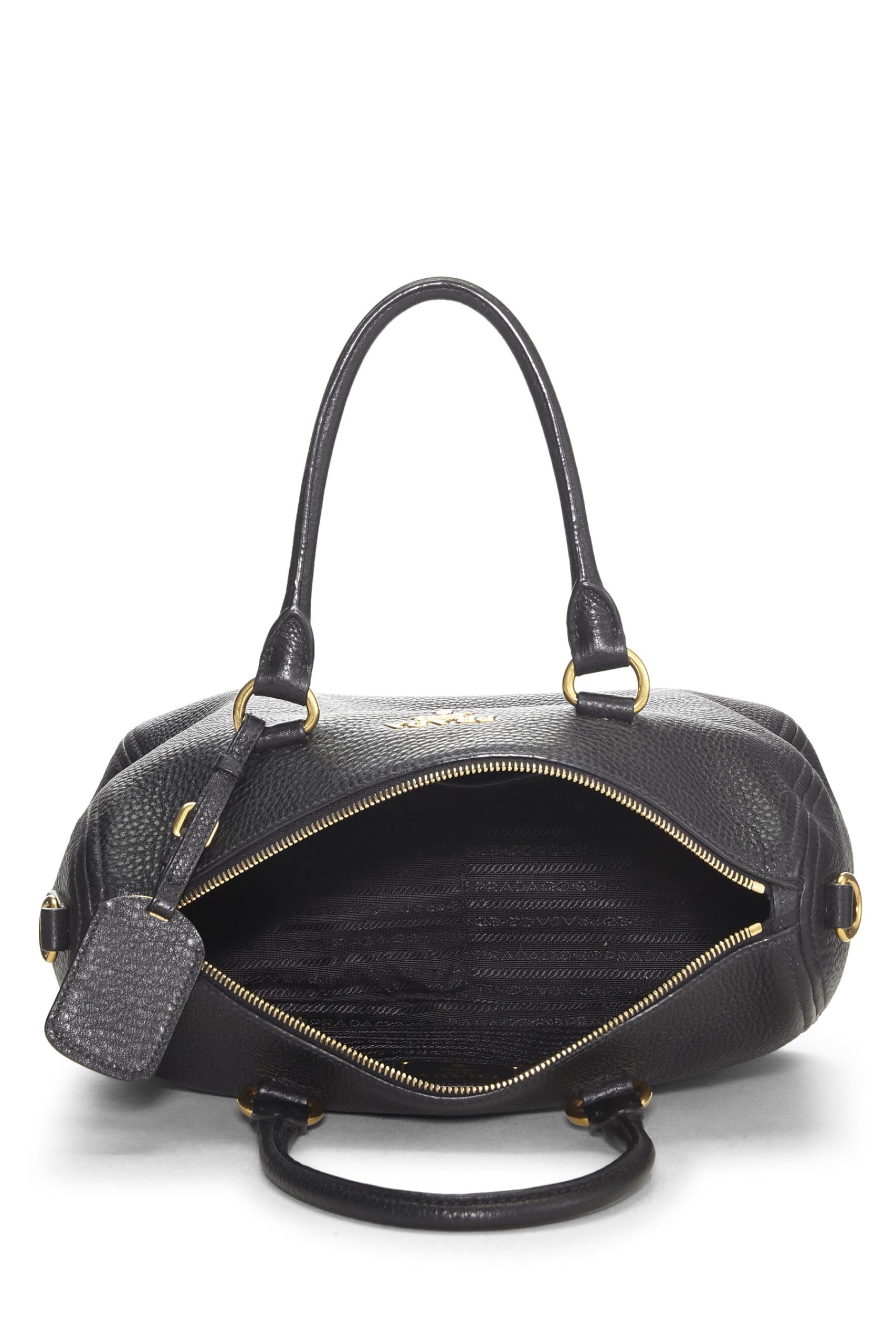 Prada, Black Vitello Daino Convertible Boston Bag, Black