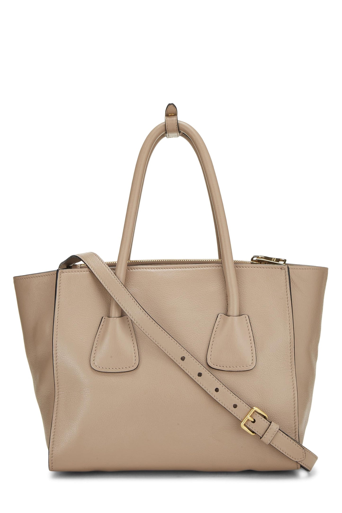 Prada, Beige Vitello Daino Trapeze Tote, Beige
