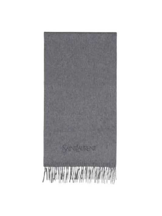 Luxury Saint Laurent Trending 2026 Logo Embroidered Cashmere Muffler Graphite