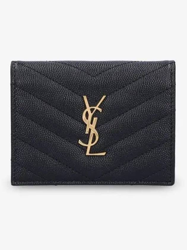 Luxury Saint Laurent Trending 2026 Monogram Caviar Leather Flap Card Wallet Black