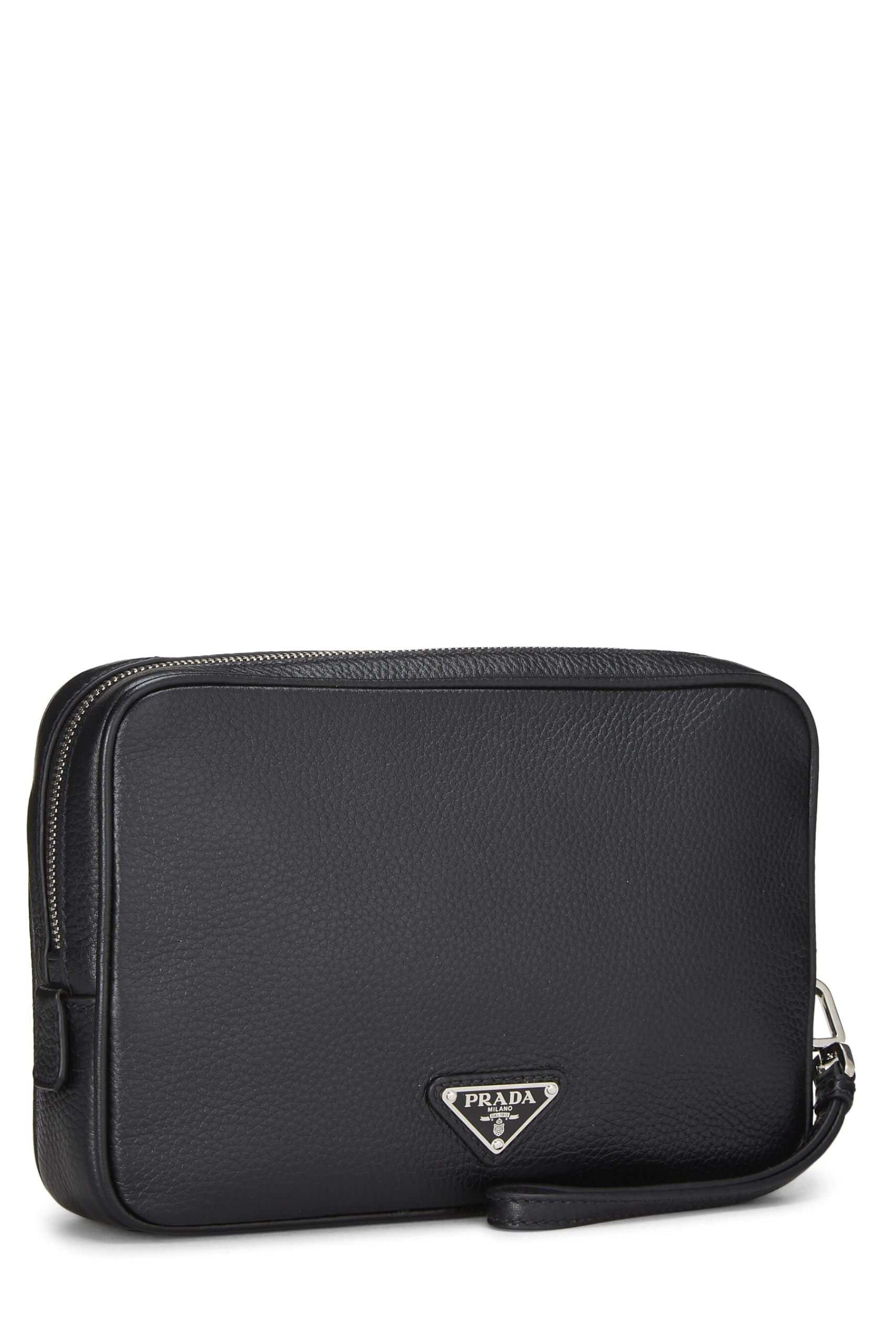Prada, Black Vitello Daino Leather Clutch, Black