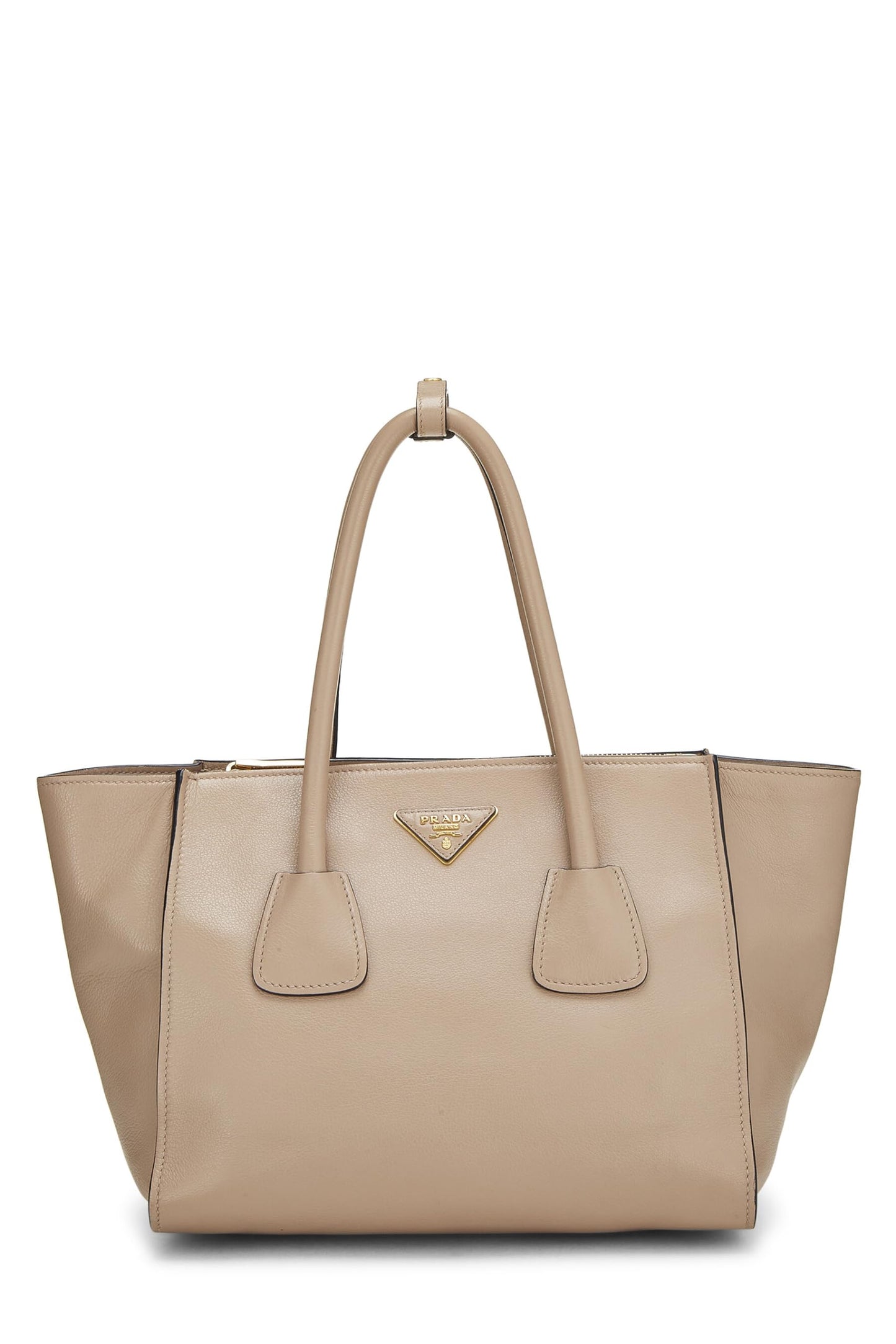 Prada, Beige Vitello Daino Trapeze Tote, Beige