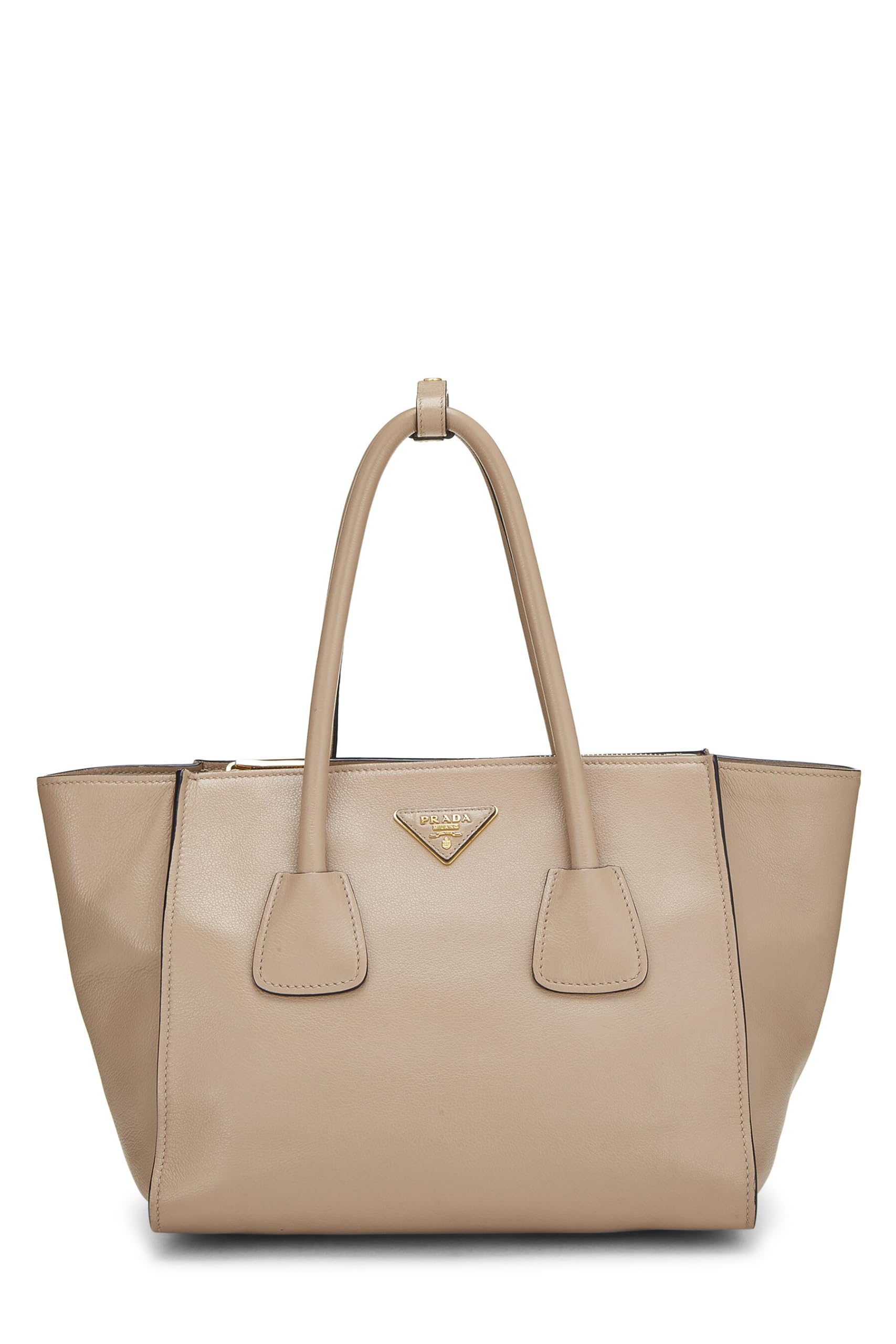 Prada, Beige Vitello Daino Trapeze Tote, Beige