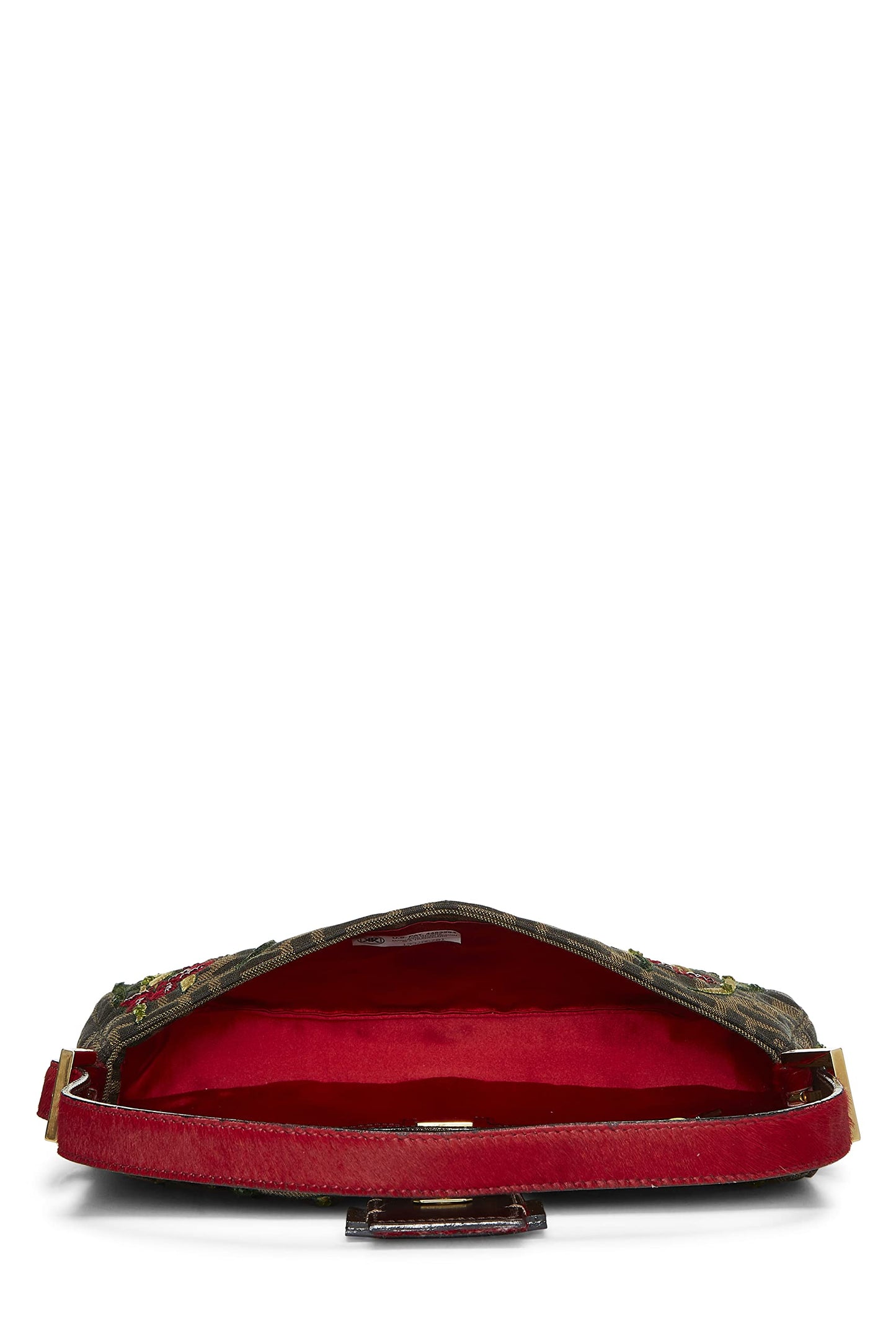 Fendi, Brown Zucca Canvas Embroidered Baguette, Red