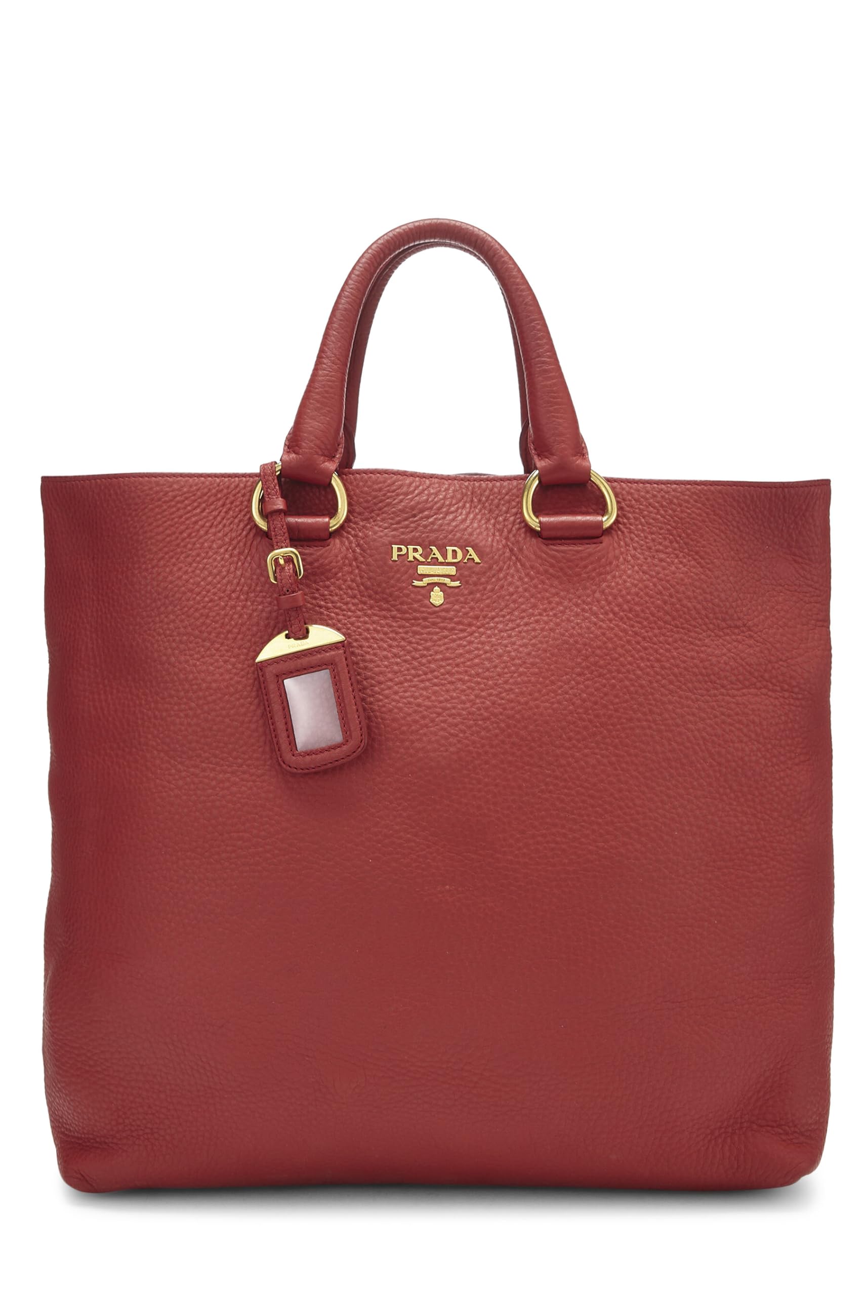 Prada, Red Vitello Daino Convertible Shopping Tote Medium, Red