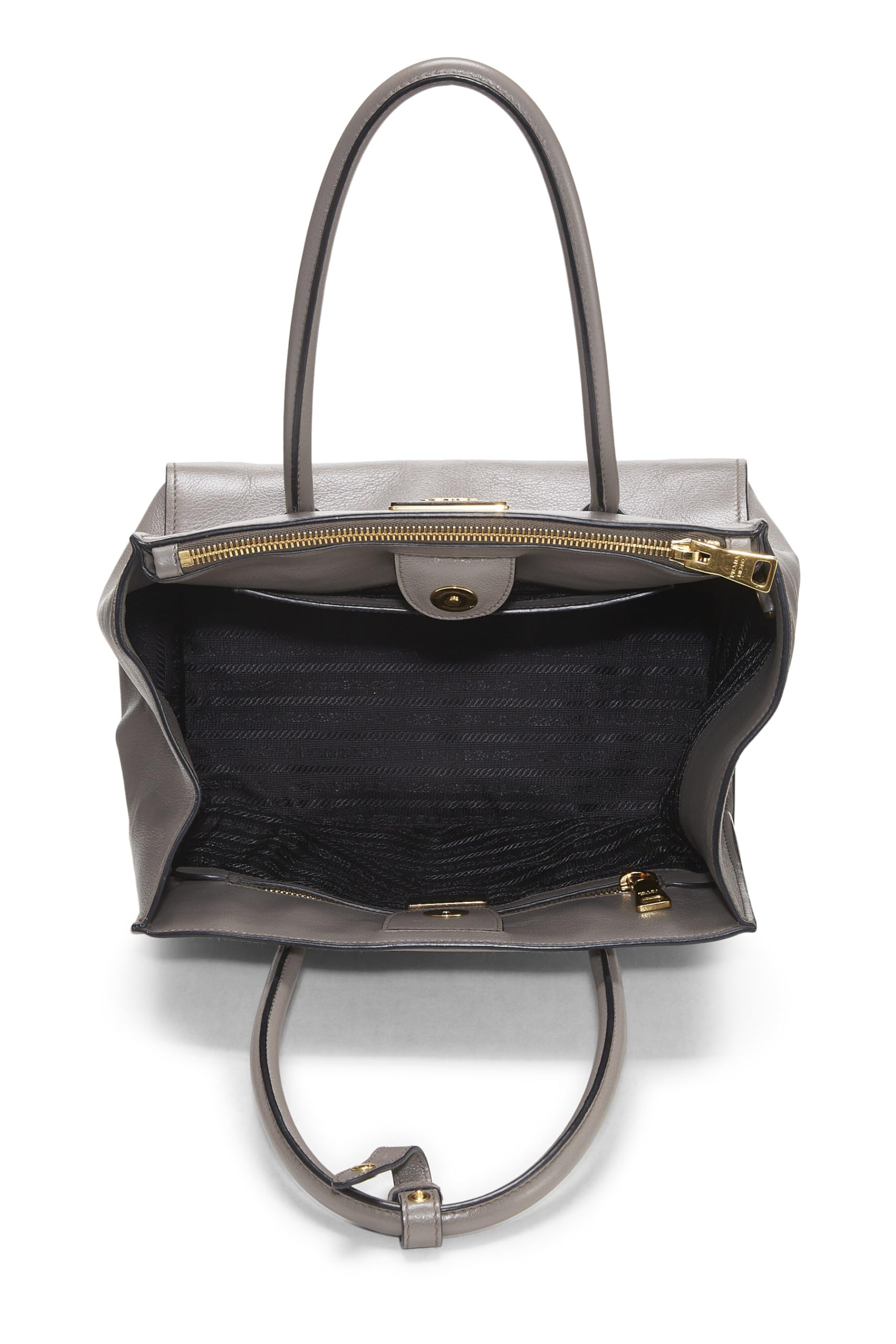 Prada, Grey Calfskin Trapeze Tote, Grey
