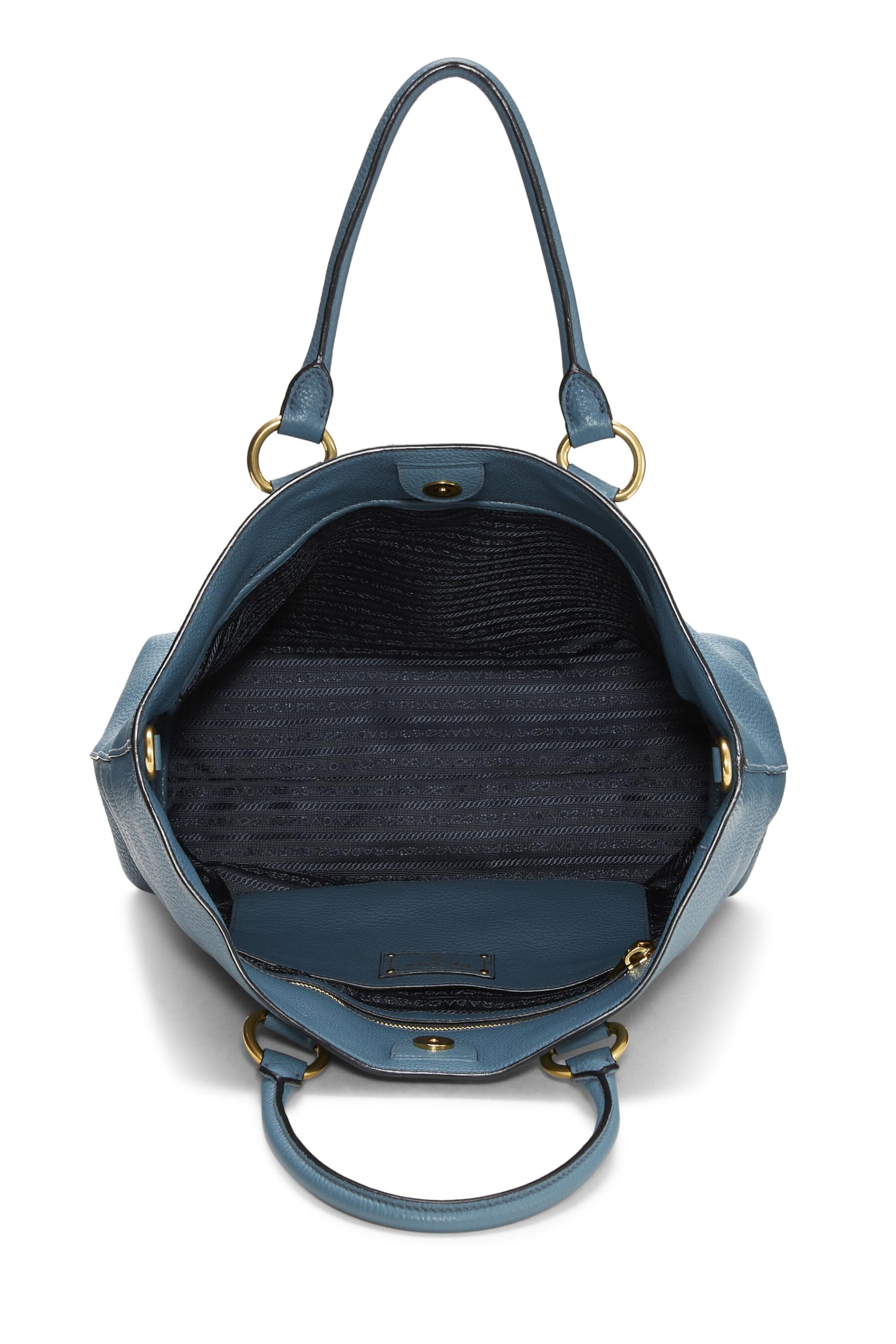 Prada, Blue Vitello Daino Convertible Tote Medium, Blue