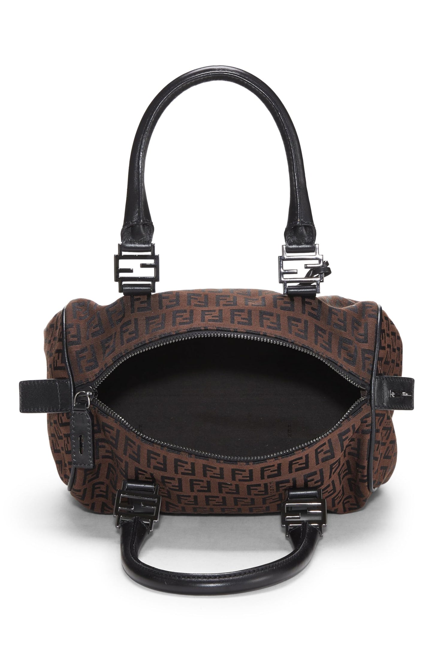 Fendi, Brown & Black Zucchino Canvas Boston Bag Mini, Brown