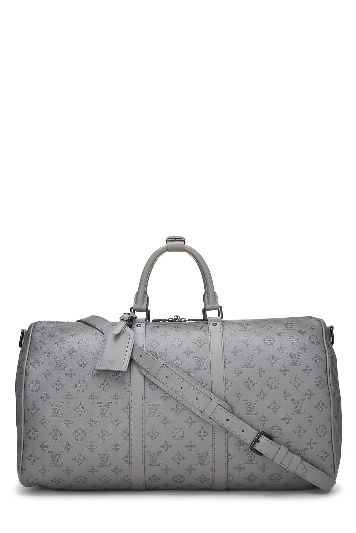 Louis Vuitton, Grey Monogram Shadow Leather Keepall Bandoulière 50, Grey
