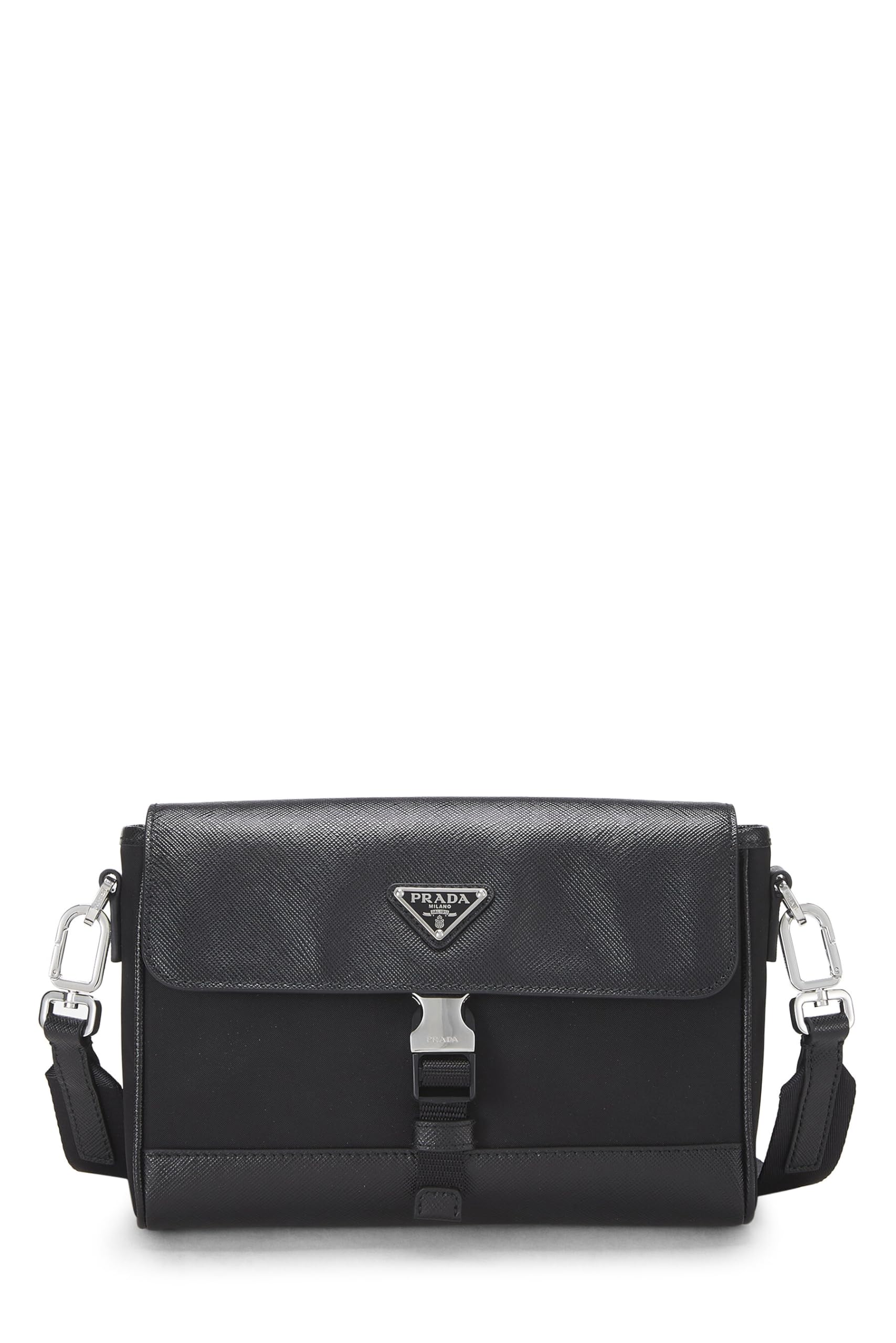 Prada, Black Saffiano & Tessuto Crossbody, Black