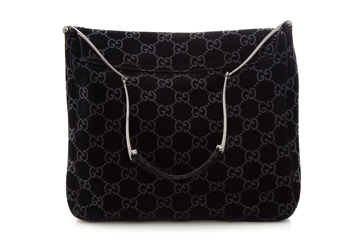 Gucci Black Suede Monogram Handbag