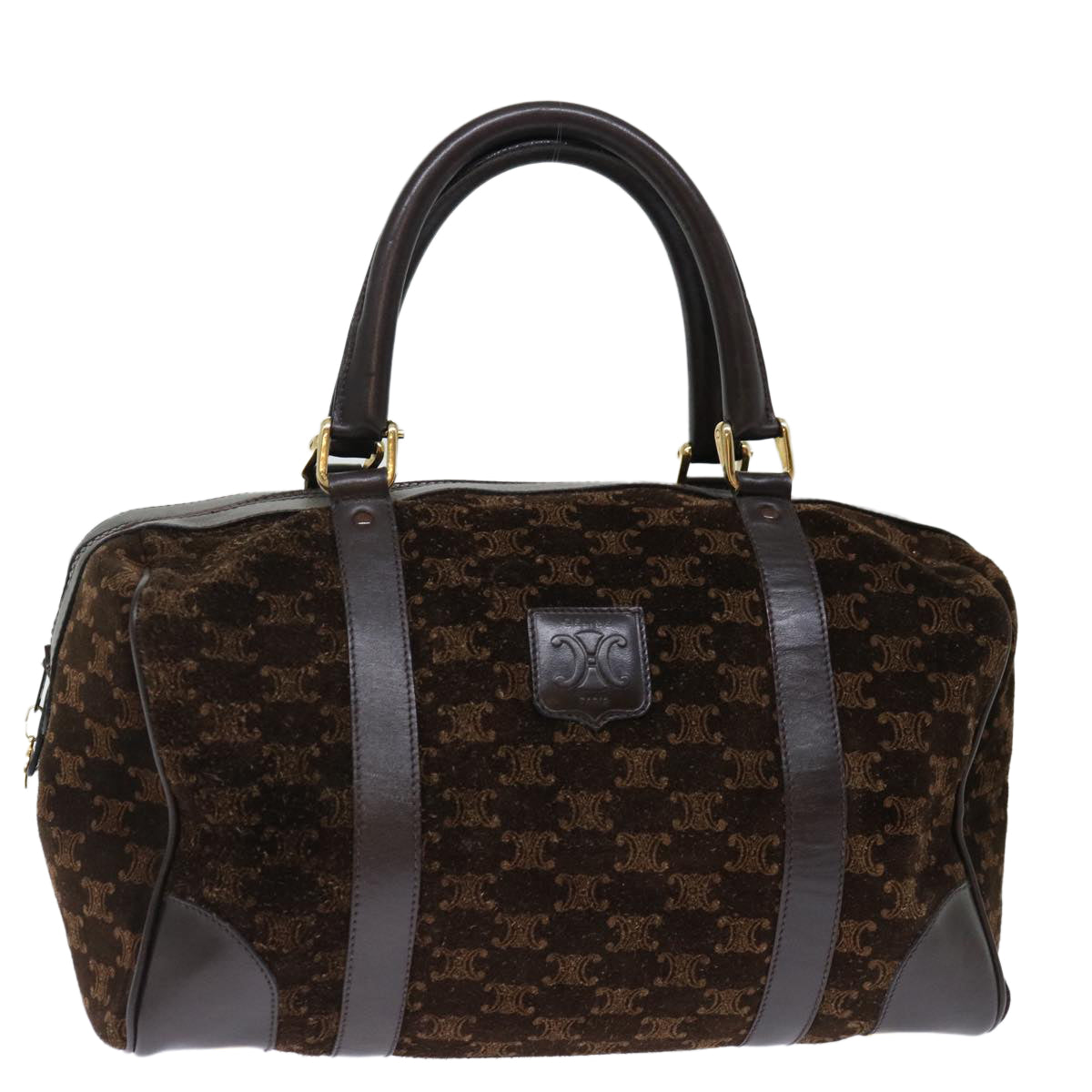 Luxury CELINE Macadam Canvas Boston Bag Brown 72454