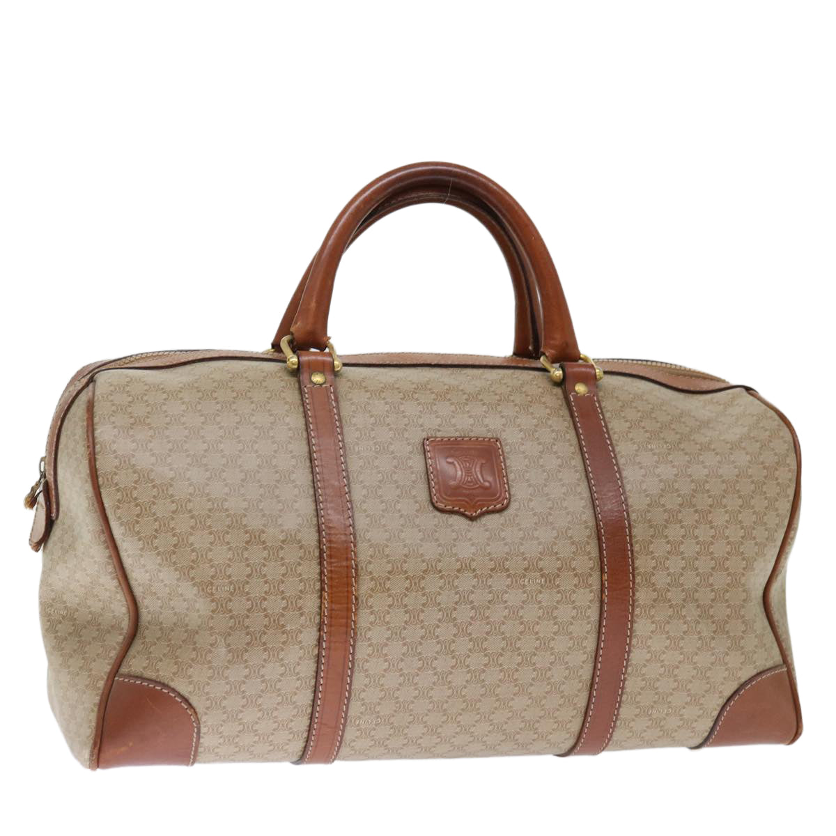 Luxury CELINE Macadam Canvas Boston Bag Beige 72470
