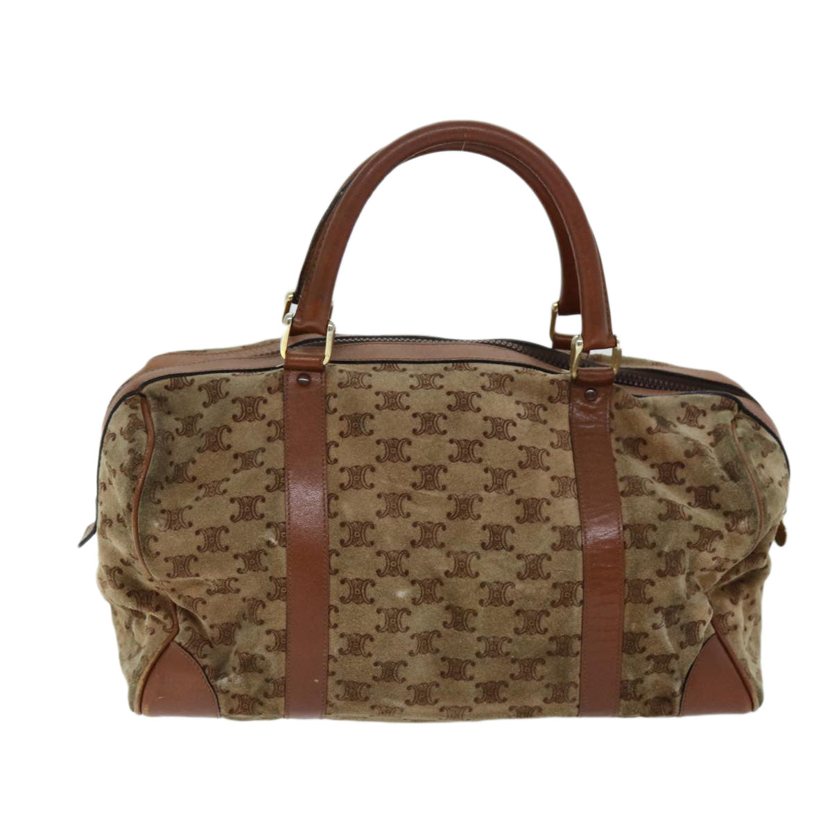 Luxury CELINE Macadam Canvas Boston Bag Beige 72834