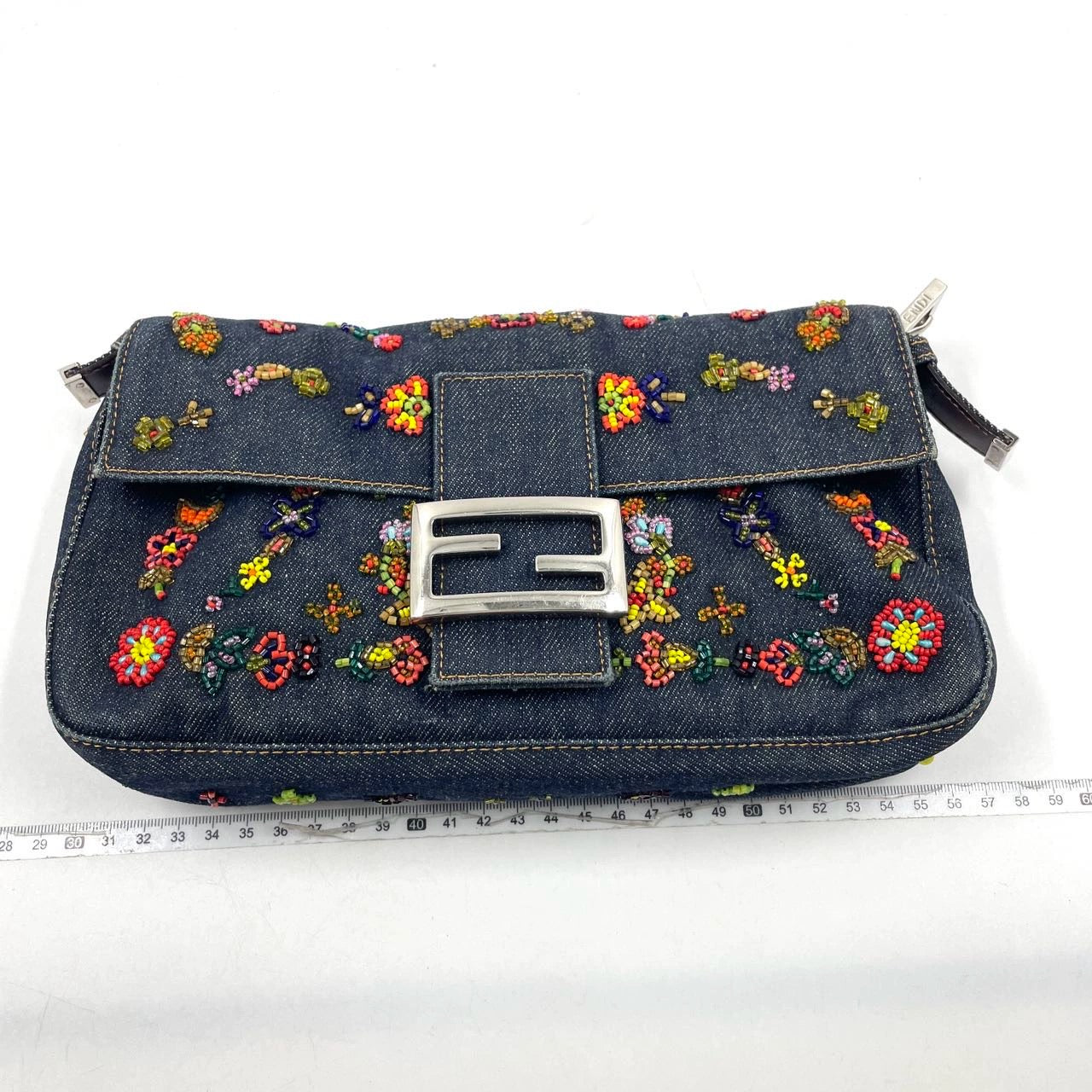 Fendi Baguette Denim with Floral Beads 25 Anniversary Special Collection