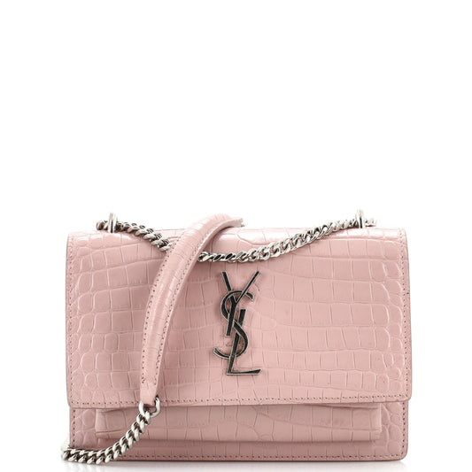 Luxury Saint Laurent Trending 2026 Sunset Chain Wallet Crocodile Embossed Leather