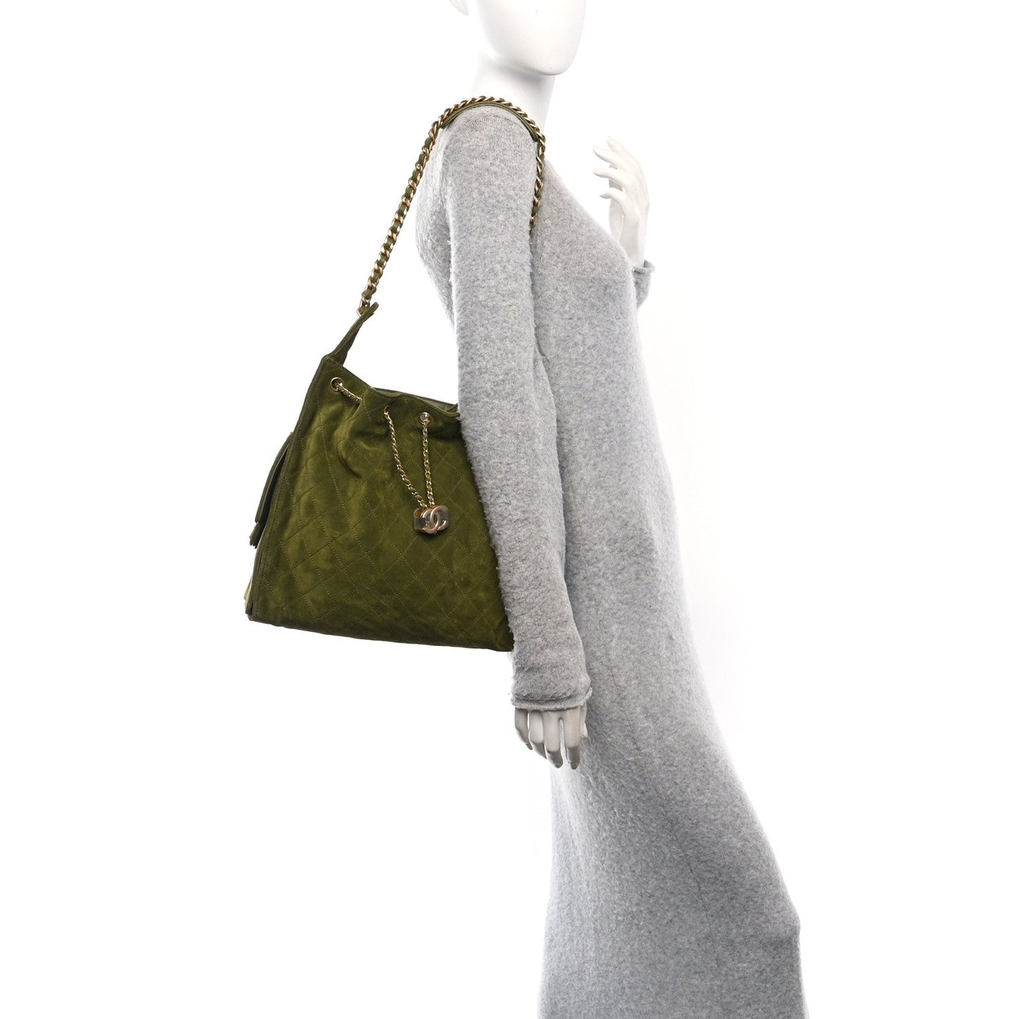 Suede Quilted Medium Chanel 25 Handbag Khaki