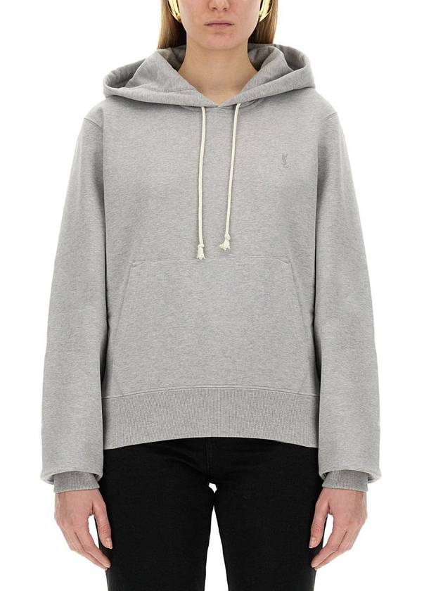 Luxury Saint Laurent Trending 2026 Cassandre Organic Cotton Hoodie Grey
