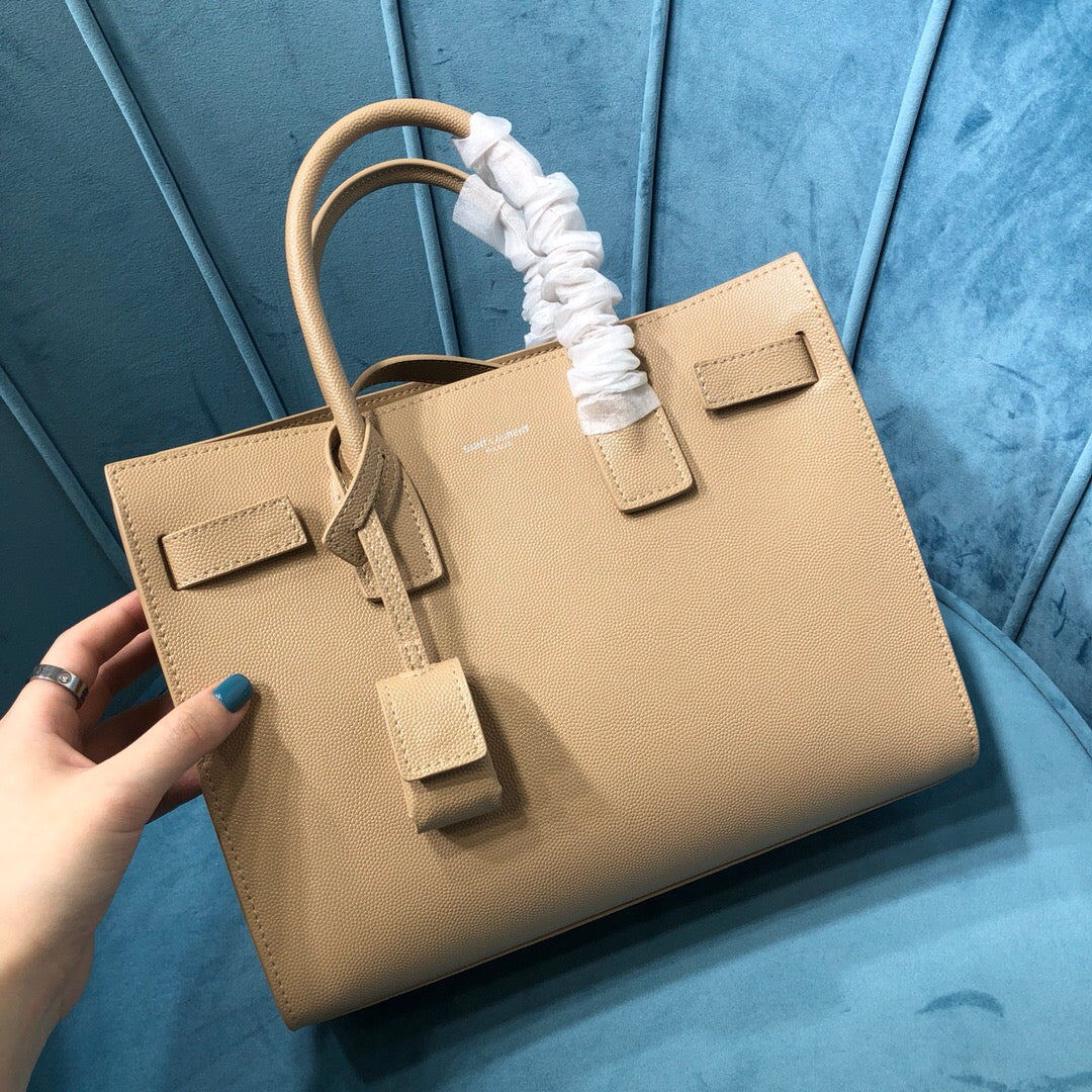 Yves Saint Laurent Sac De Jour Baby In Shiny Dark Beige Luxury Handbag