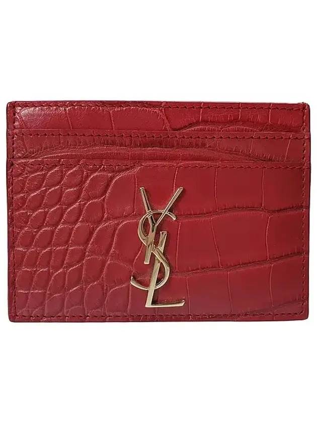 Luxury Saint Laurent Trending 2026 Monogram Crocodile Card Wallet Red