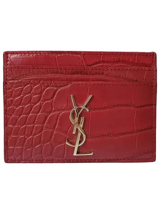 Luxury Saint Laurent Trending 2026 Monogram Crocodile Card Wallet Red