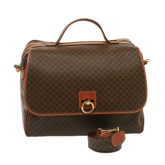 Luxury CELINE Macadam Canvas Boston Bag PVC 2way Brown 73841