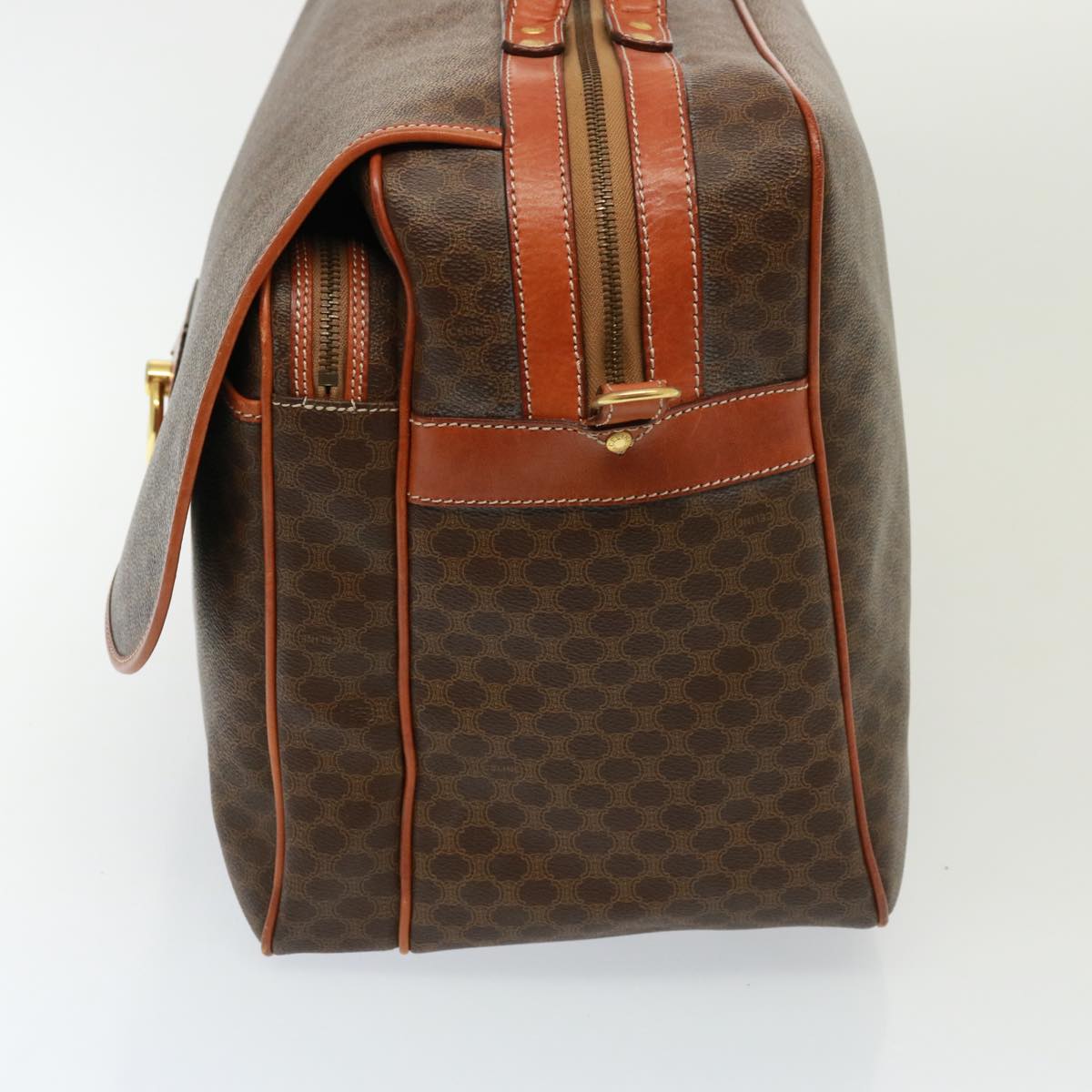 Luxury CELINE Macadam Canvas Boston Bag PVC 2way Brown 73841