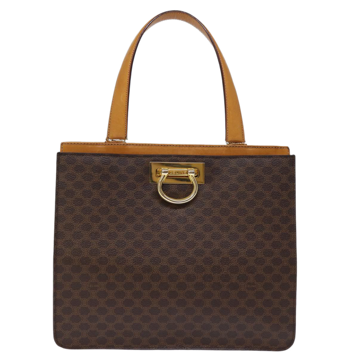 Luxury CELINE Macadam Canvas Hand Bag PVC Brown 73852