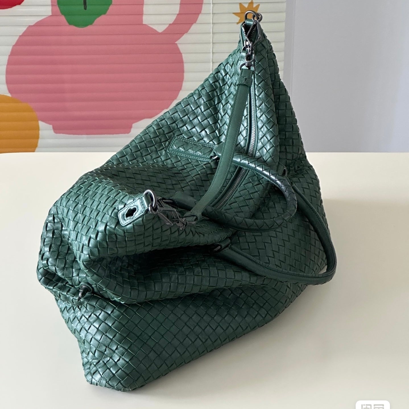 Bottega Veneta Maxi Convertible Tote Bag Hobo Dark Green Leather Two-way Carry 52cm