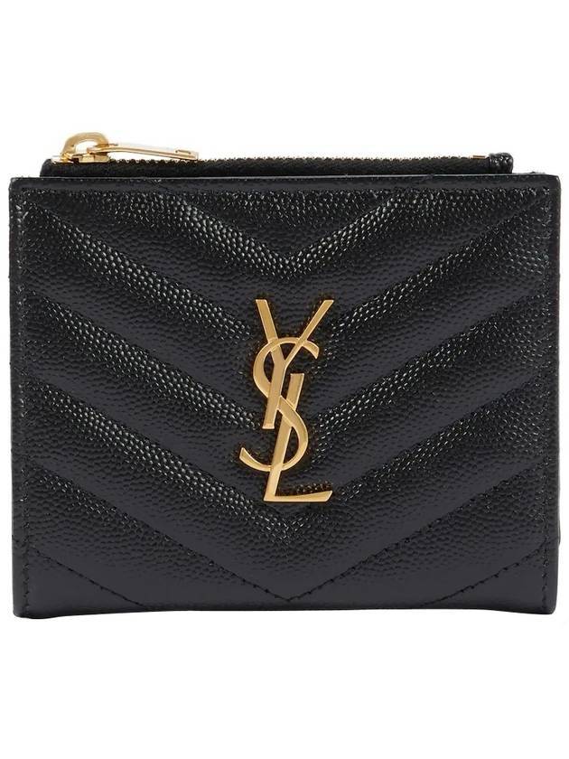 Luxury Saint Laurent Trending 2026 Cassandre Matelasse Grain De Poudre Embossed Leather Half Wallet Black