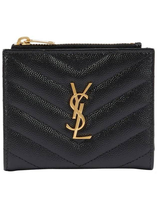 Luxury Saint Laurent Trending 2026 Cassandre Matelasse Grain De Poudre Embossed Leather Half Wallet Black