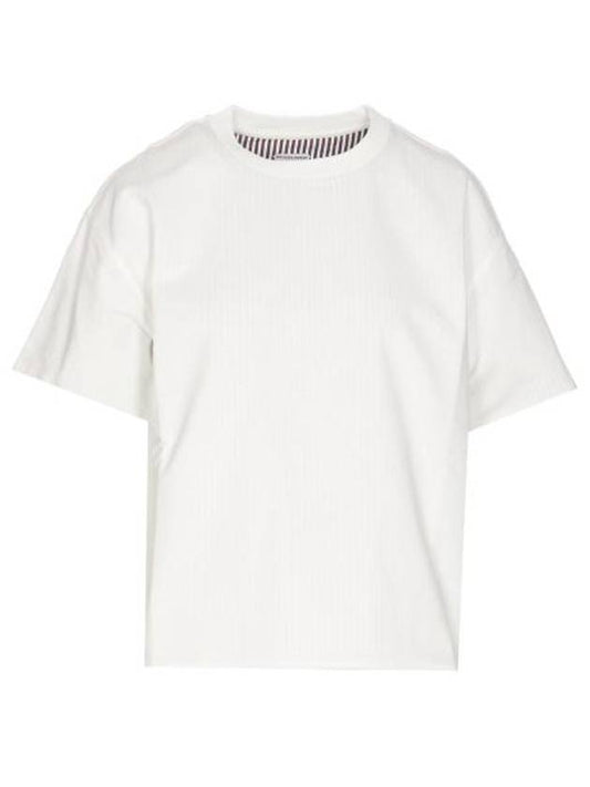 Luxury Bottega Veneta Double Layer Cotton Check Short Sleeve T-Shirt White
