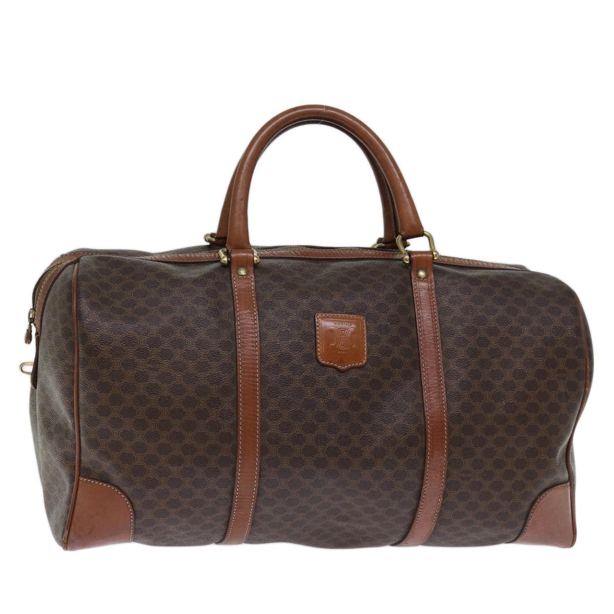 Luxury CELINE Macadam Canvas Boston Bag PVC Brown 74226
