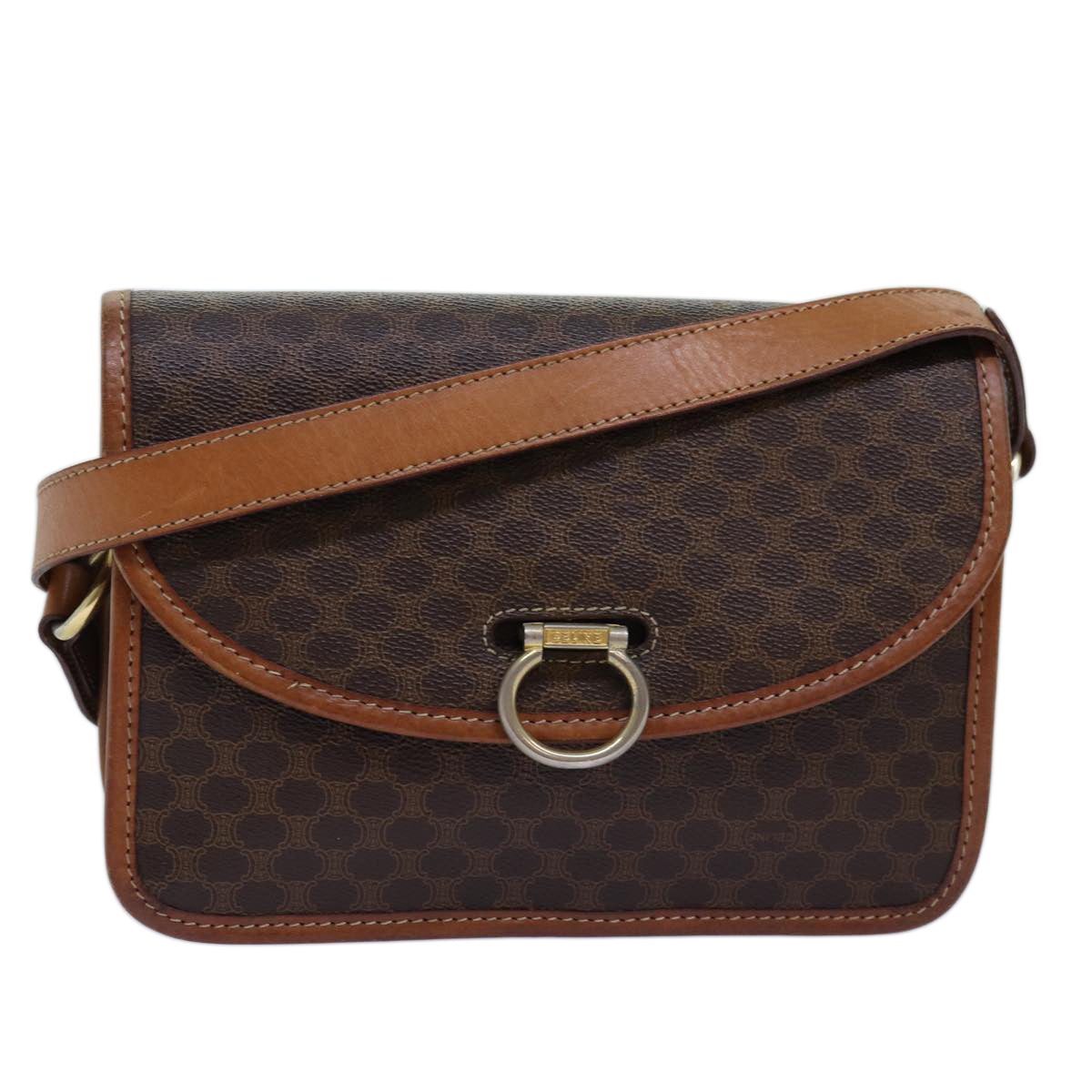 Luxury CELINE Macadam Canvas Shoulder Bag PVC Brown 74680