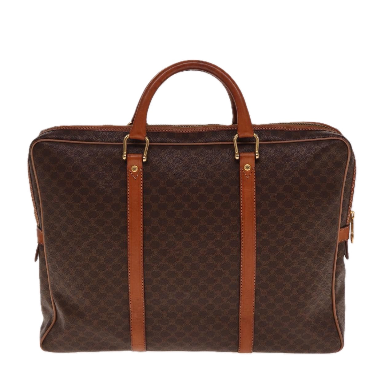 Luxury CELINE Macadam Canvas Hand Bag PVC Leather Brown 74886