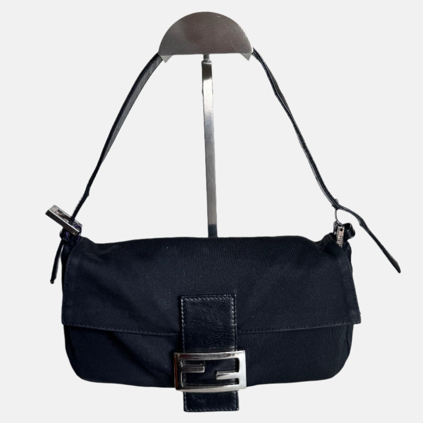 FENDI Baguette Vintage Black Cloth Silver Hardware