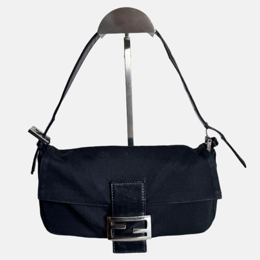 FENDI Baguette Vintage Black Cloth Silver Hardware