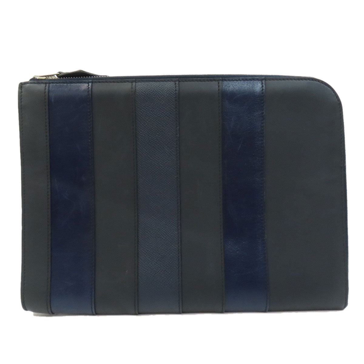 HERMES Clutch bag leather black stripe mens