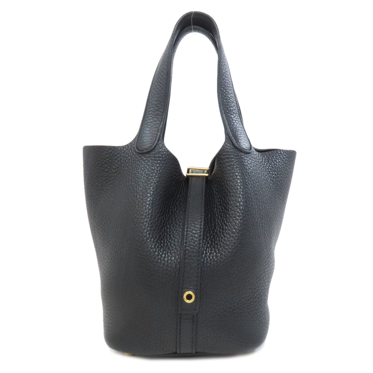 HERMES Handbag Taurillon Clemence black Picotin Lock PM Gold Metal Women
