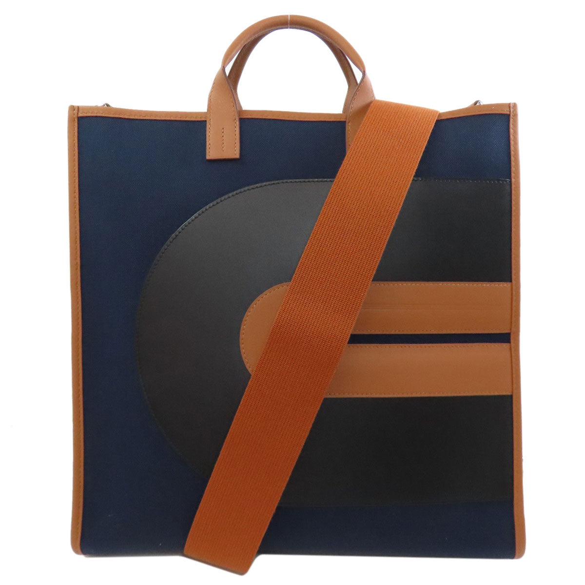 HERMES Handbag Towar Officche Navy VINYL Women