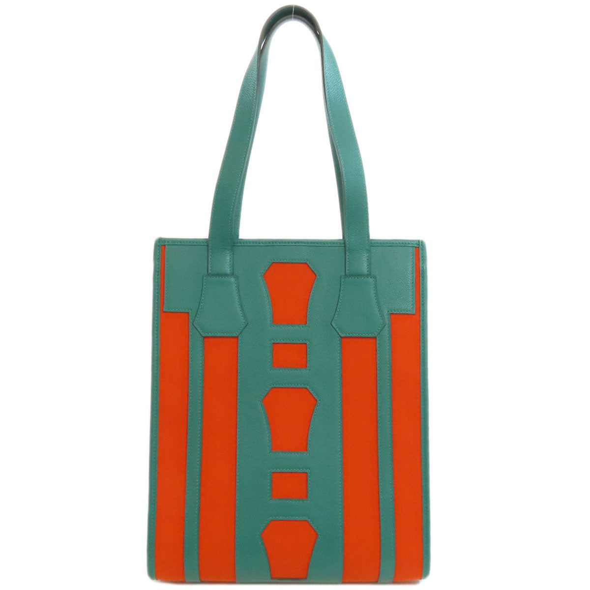 HERMES Tote Bag Canvas, Calfskin Orange Petite Ash Belle Women
