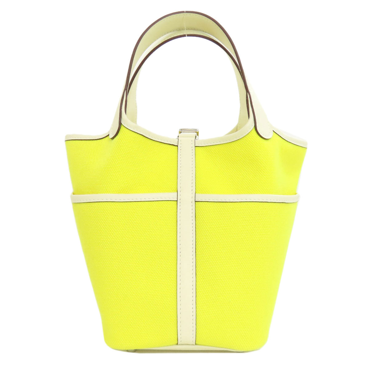 HERMES Handbag canvas yellow Picotin Lock Cargo PM SilverMetal Women