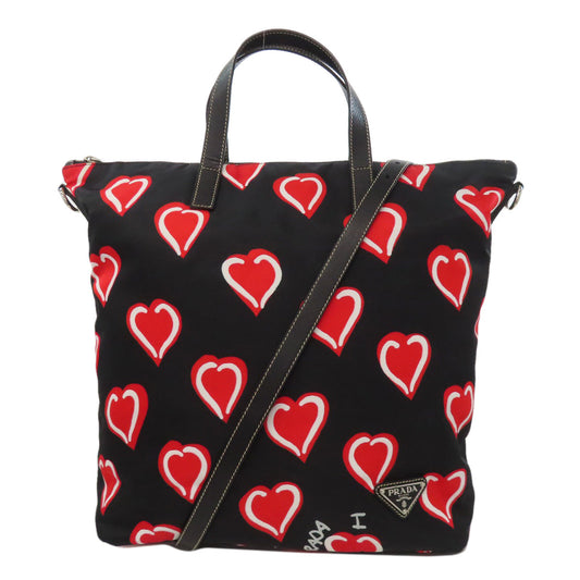 PRADA Tote Bag Nylon black Heart motif