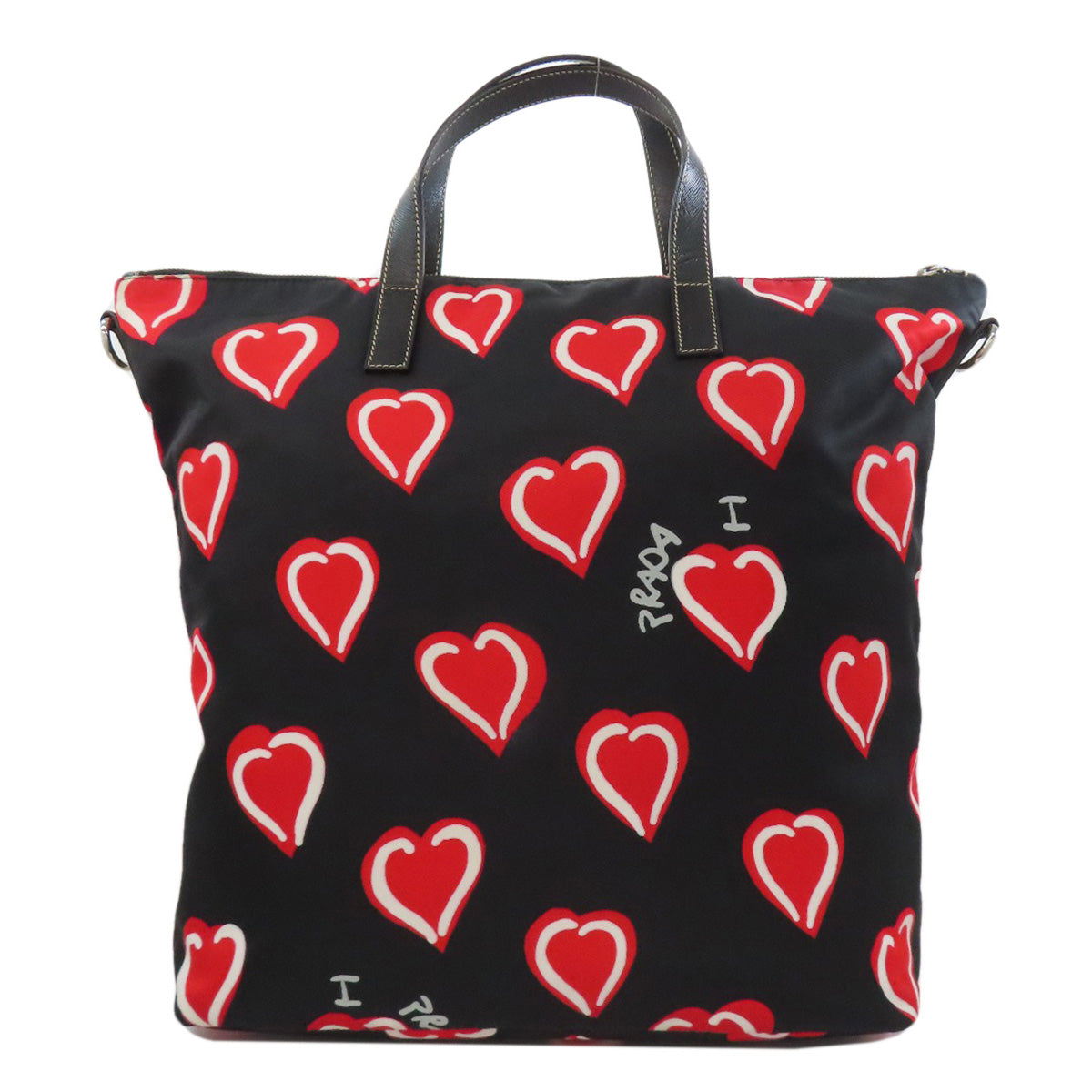 PRADA Tote Bag Nylon black Heart motif