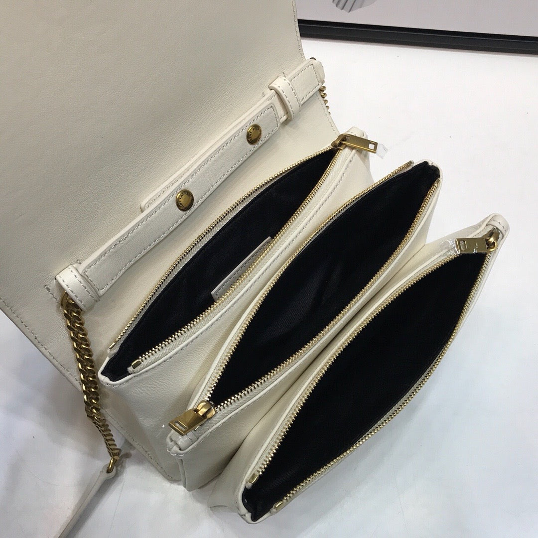 Yves Saint Laurent Angie Patent Handbag White