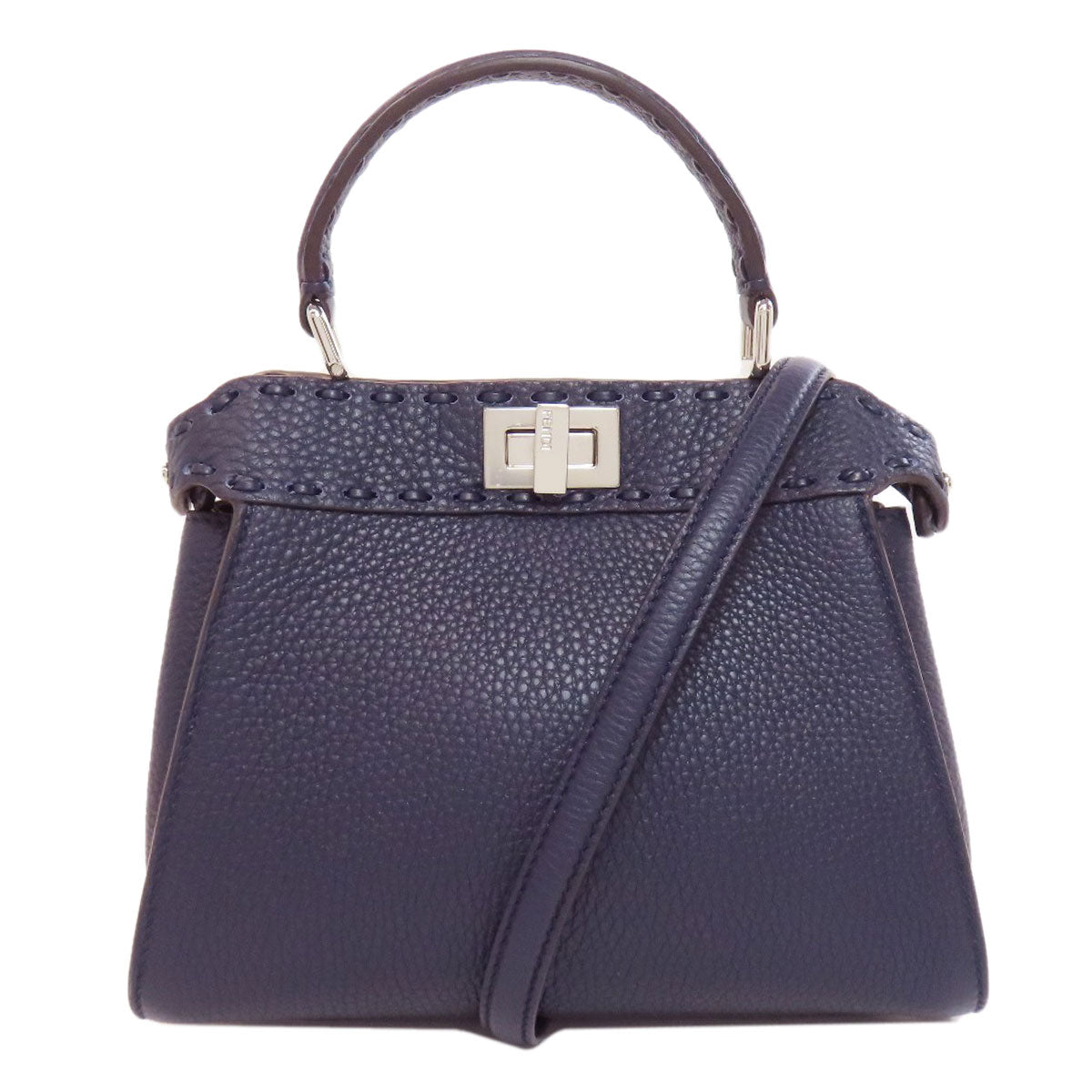 FENDI Handbag Calfskin Navy Peekaboo Mini Selleria 2WAY Women