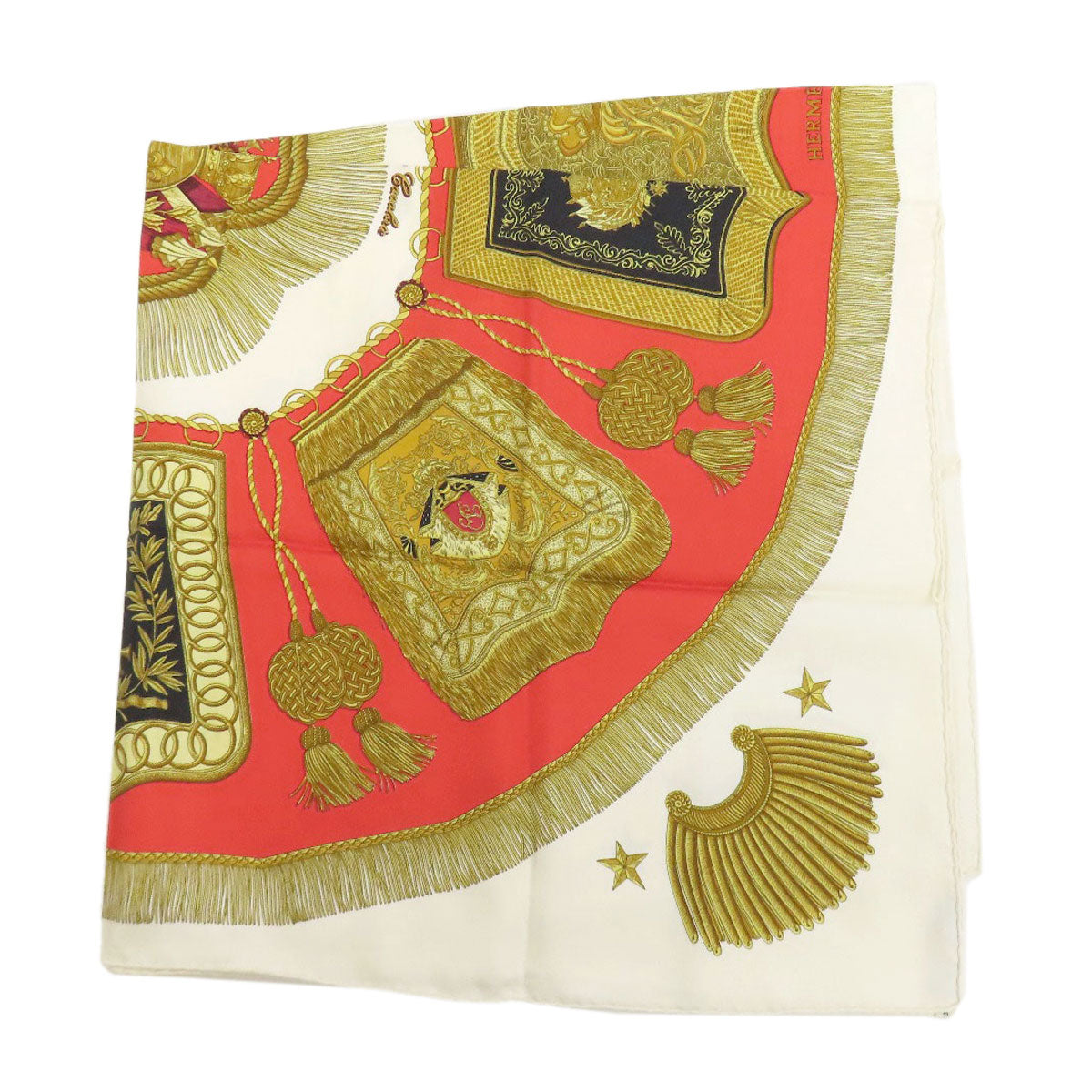 HERMES scarf silk white Carre90 saber decorative bag Women